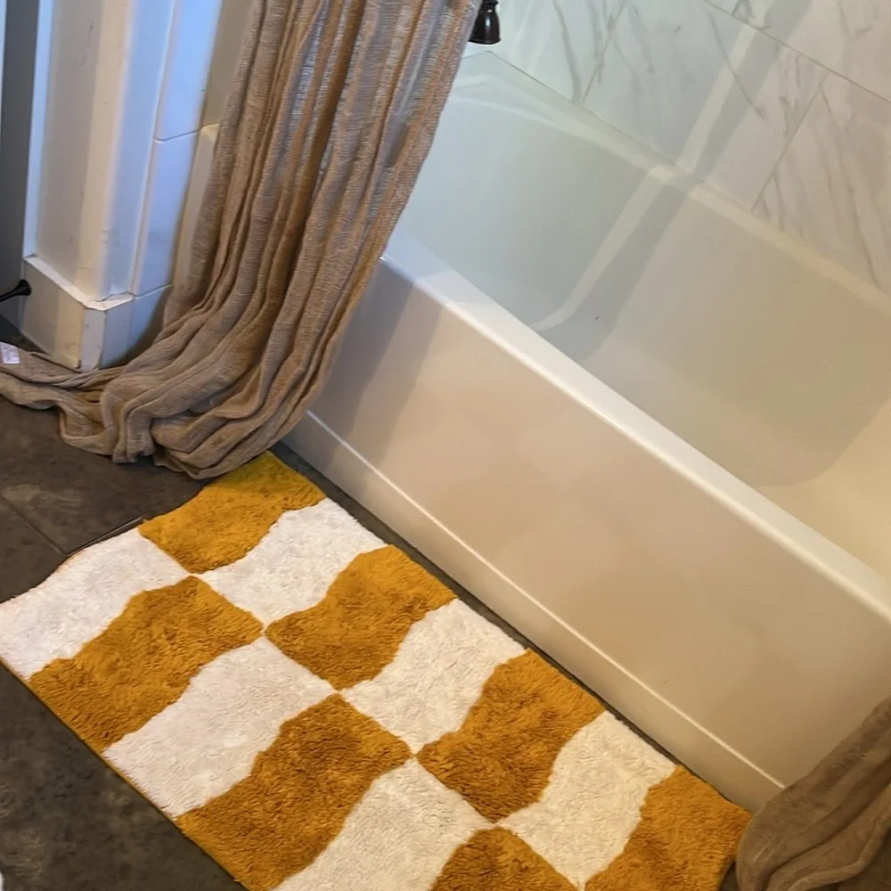 West Elm Mustard and White Bath Mat